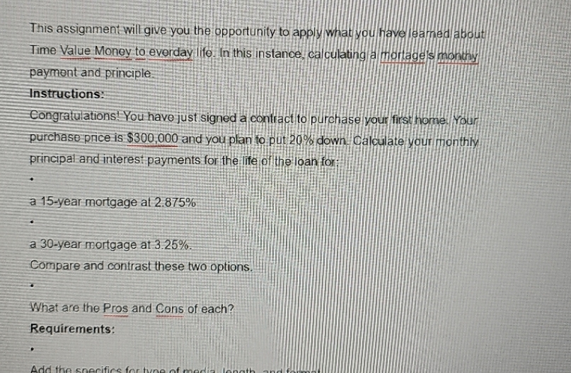 This assignment will give you the opportunity to