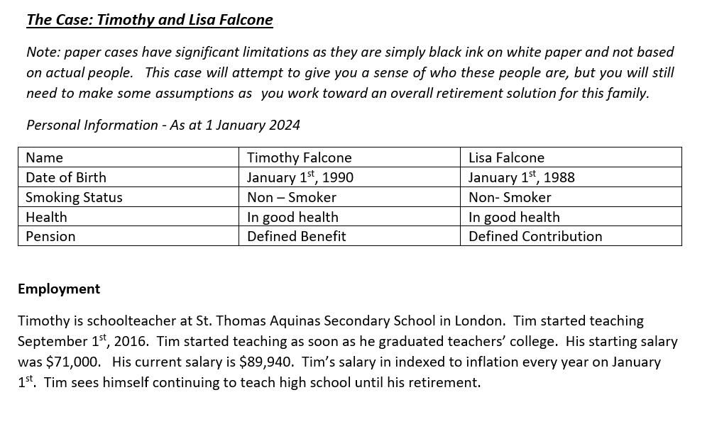 Retirement Planning Case Study Fall 2024 Part 1