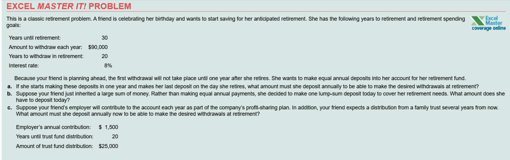 EXCEL MASTER IT! PROBLEM This is a classic