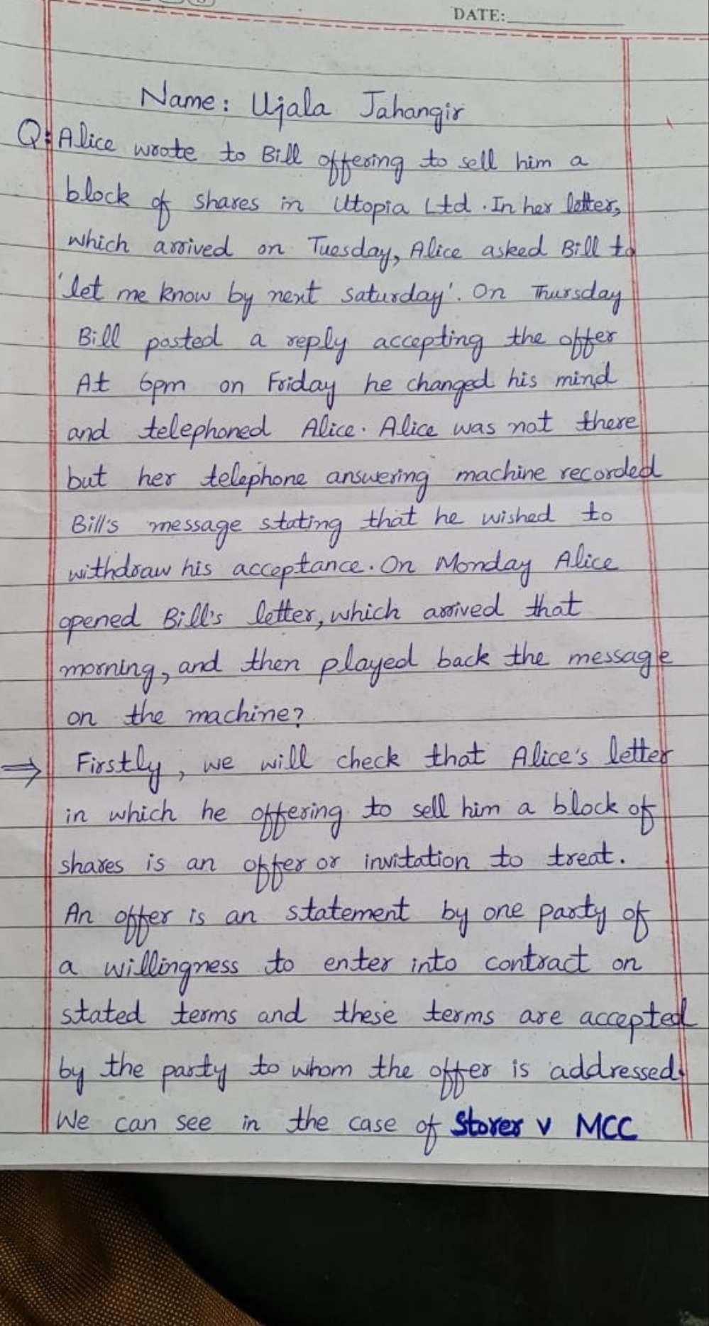 is this offer or invitation to treat DATE: Name: