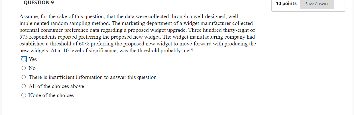 QUESTION 10 10 points Save Answer Assume that a