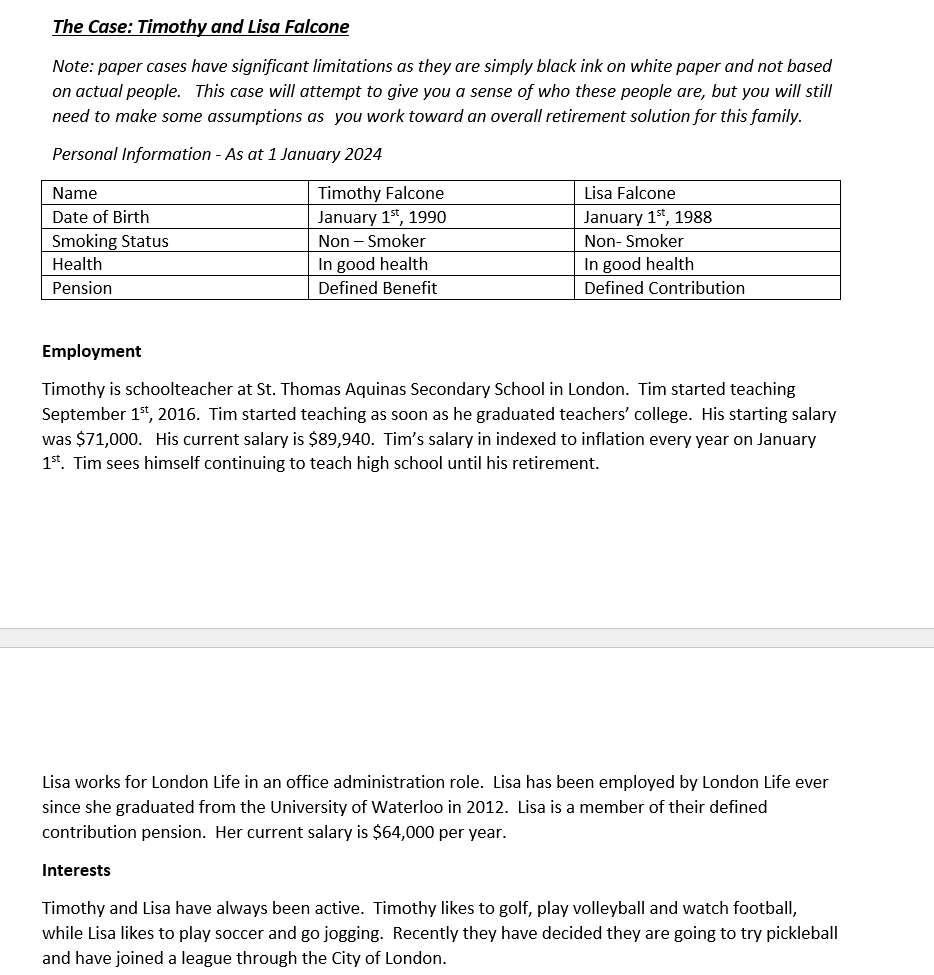 Retirement Planning Case Study Fall 2024 Part 1