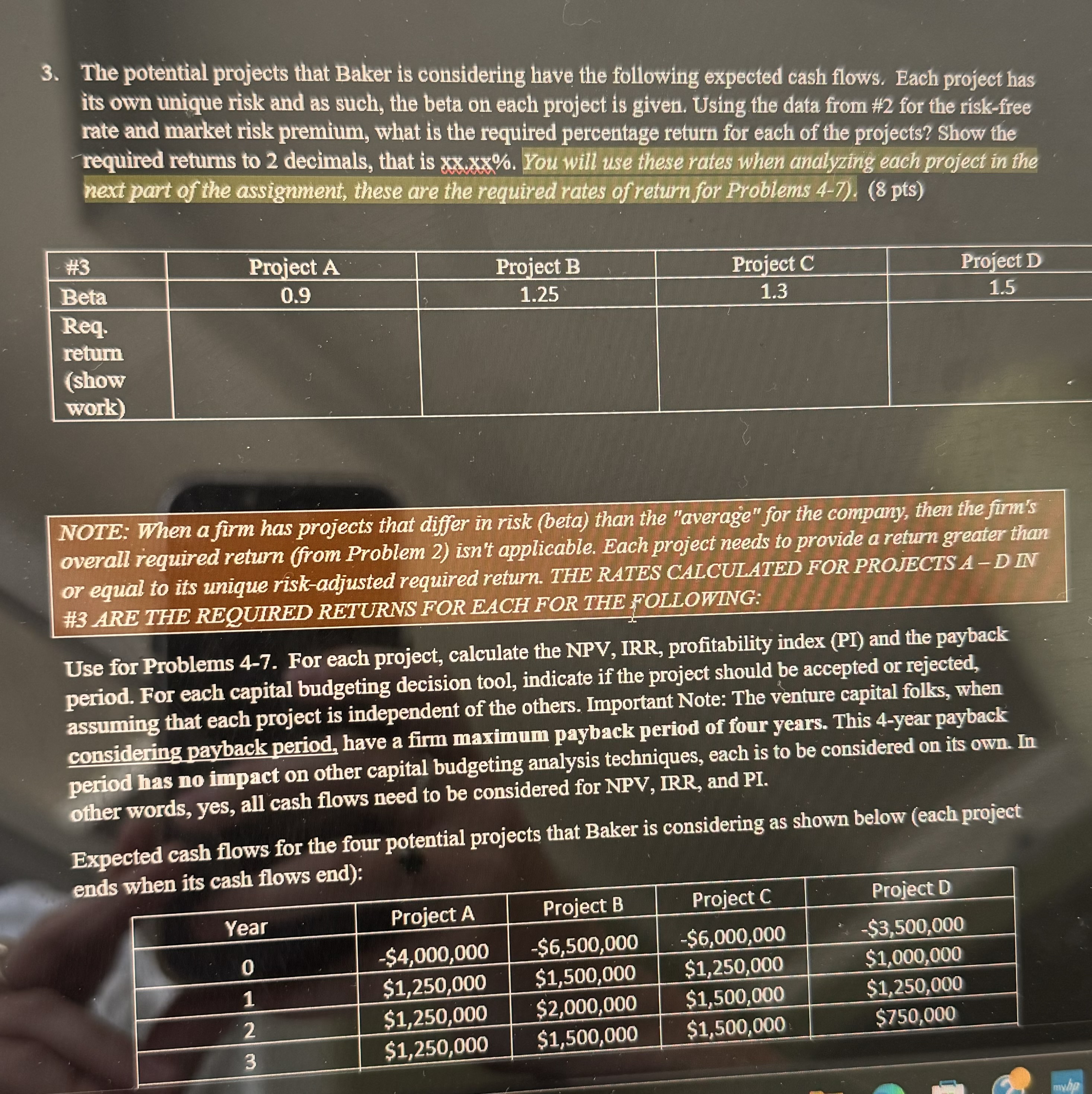 3. The potential projects that Baker is