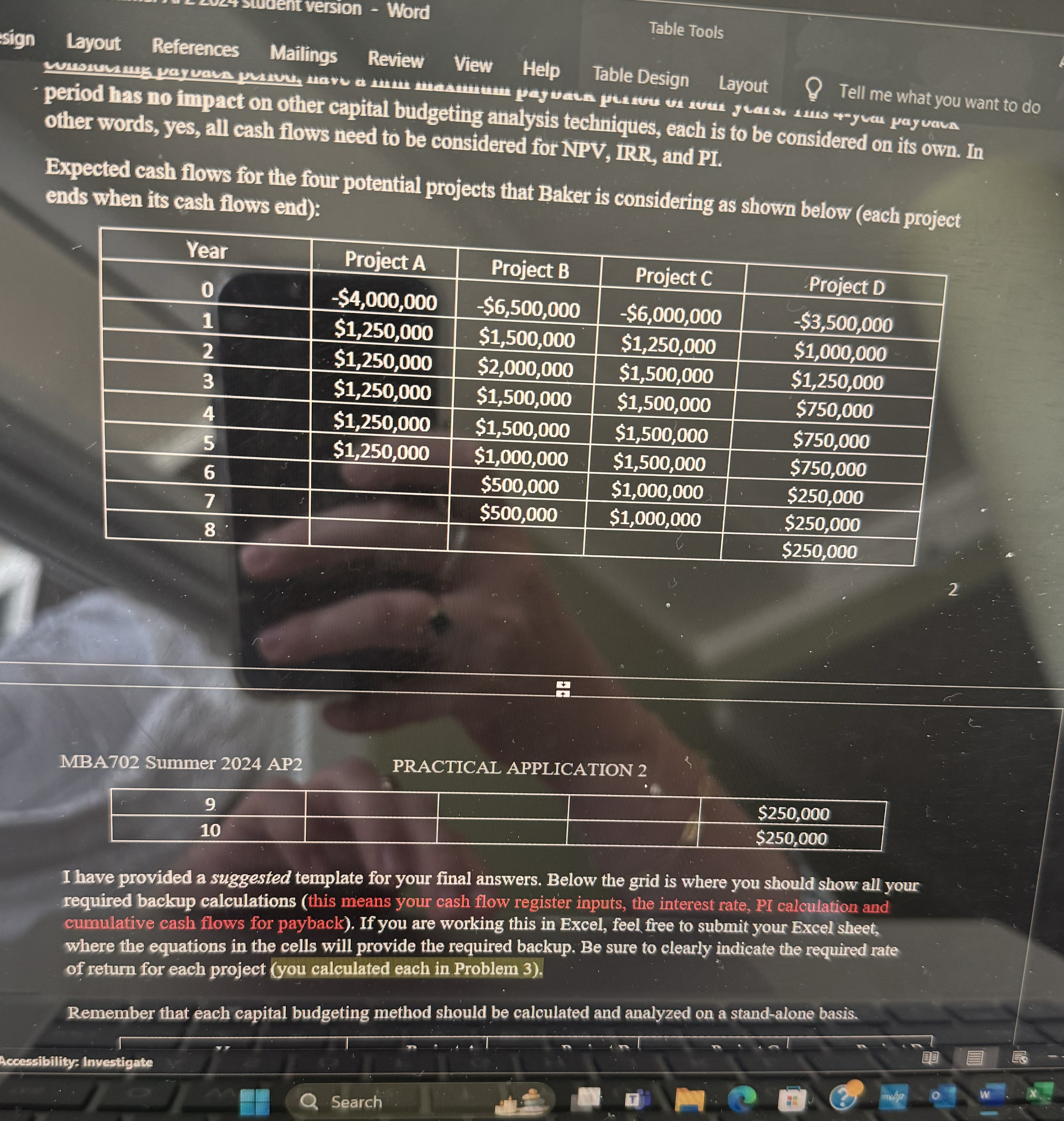 3. The potential projects that Baker is