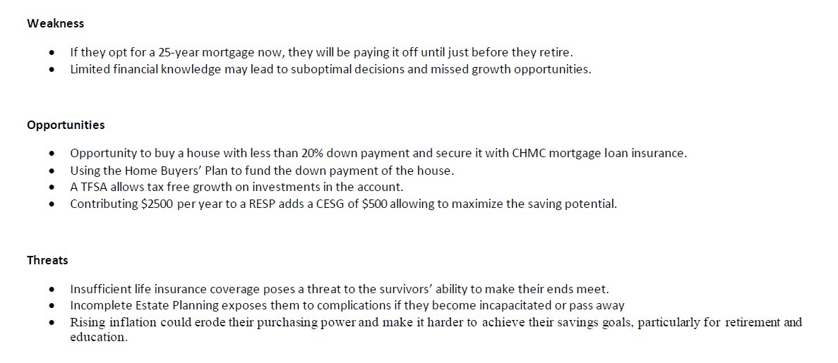 Areas Key issues to analyze in the Financial Plan