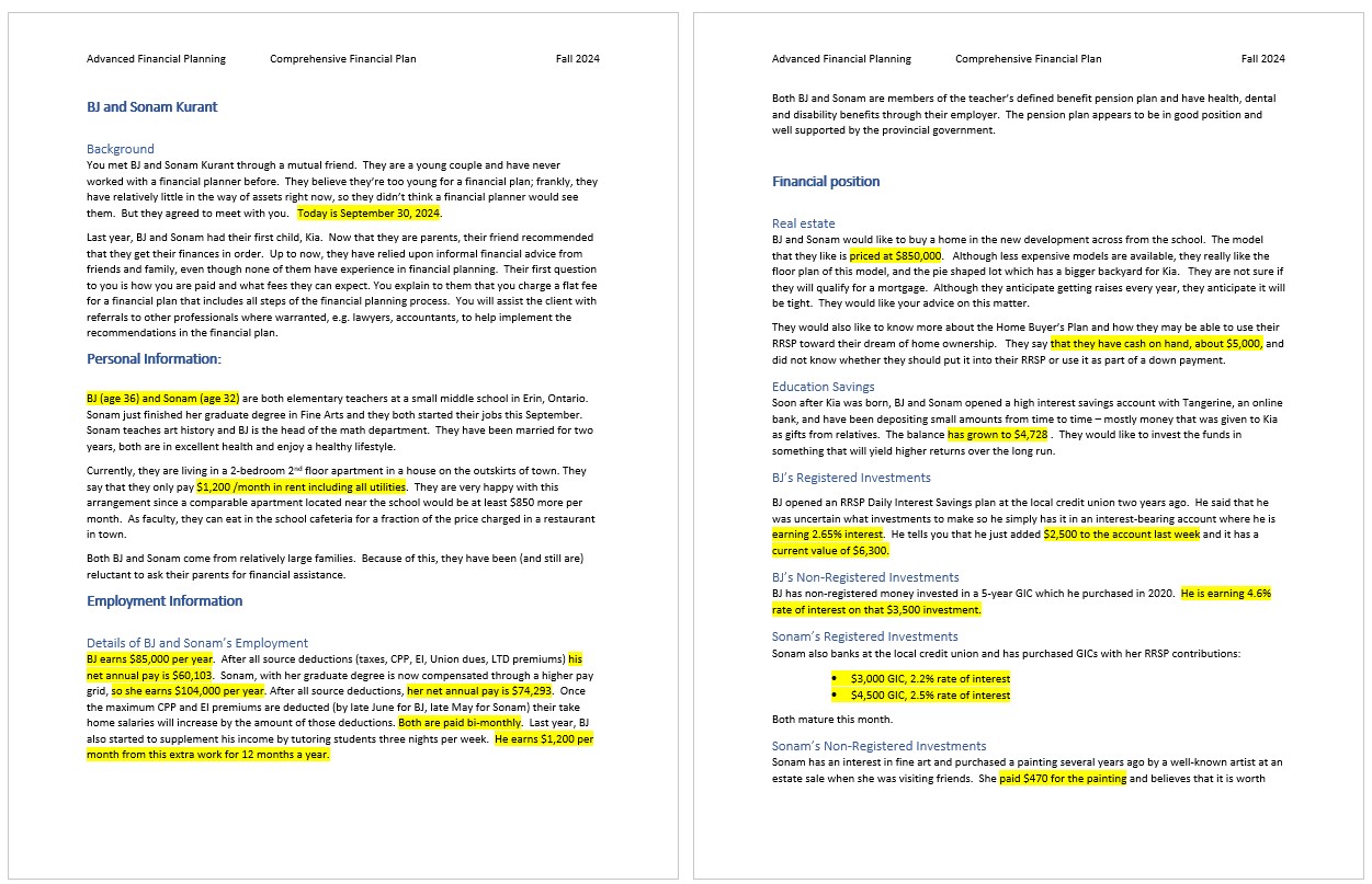 Areas Key issues to analyze in the Financial Plan