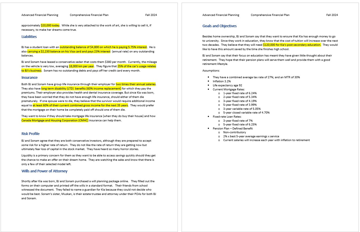 Areas Key issues to analyze in the Financial Plan
