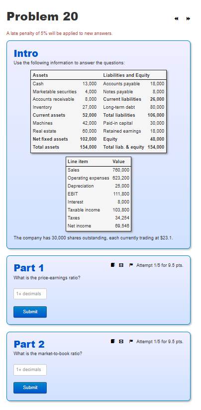 Problem 20 H A late penalty of 5% will be applied