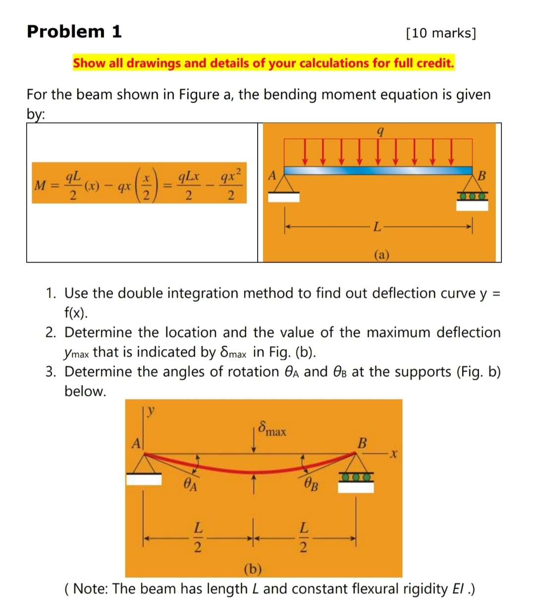 1 . Use the double integration method to find out