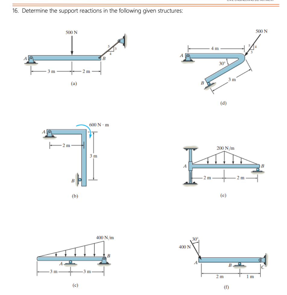 Determine the support reactions in the following