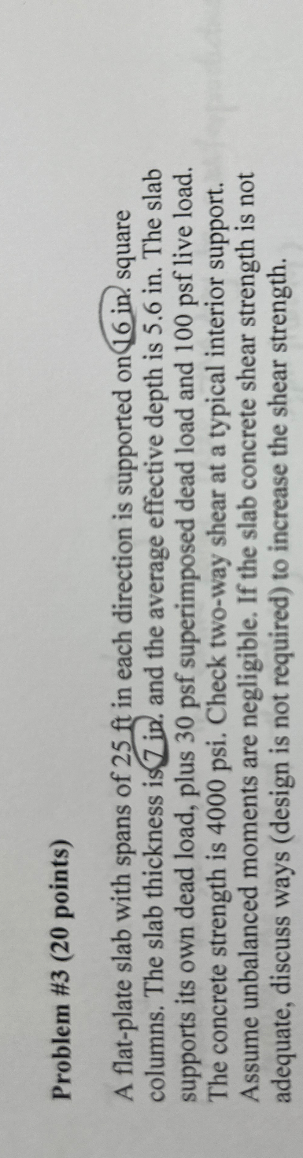 Problem # 3 ( 2 0 points ) A flat - plate slab