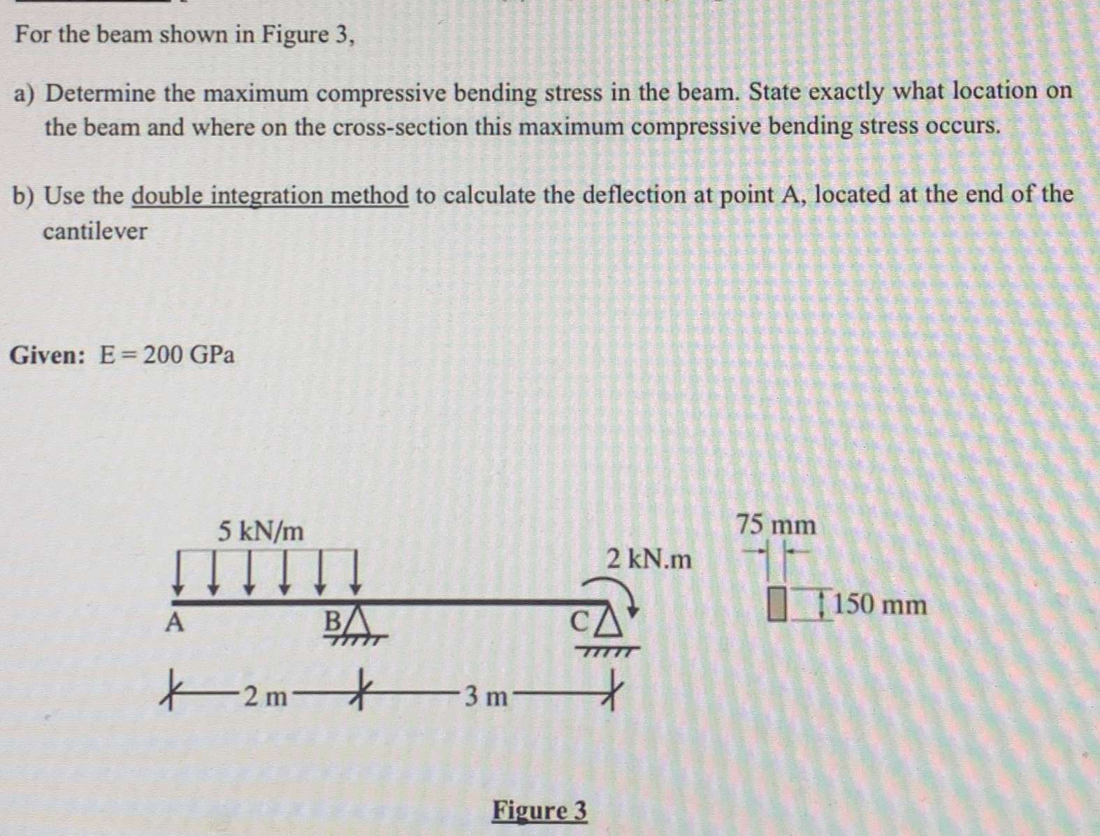 For the beam shown in Figure 3 , a ) Determine
