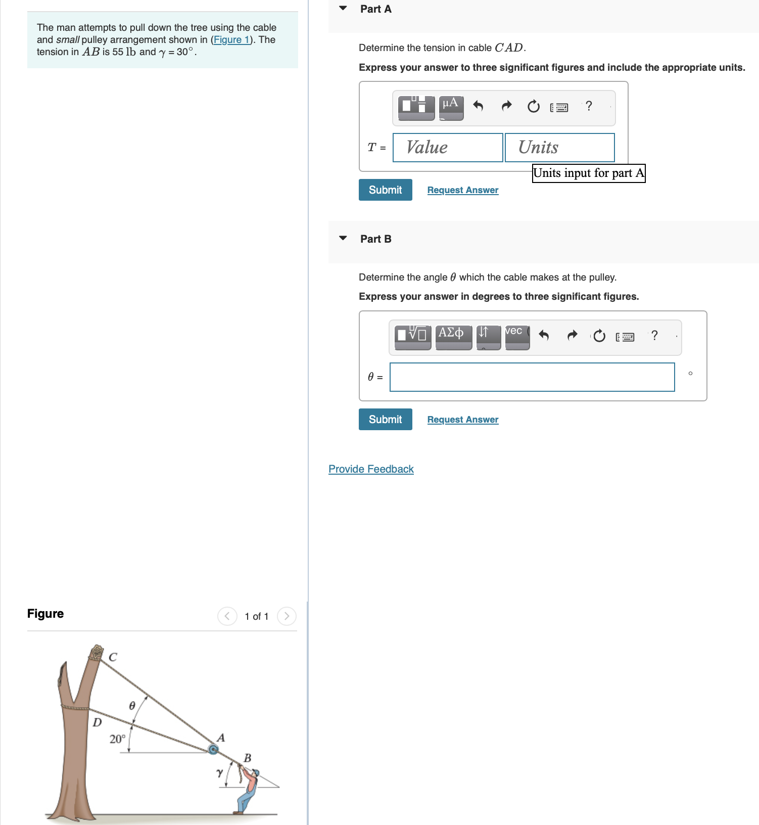 The man attempts to pull down the tree using the
