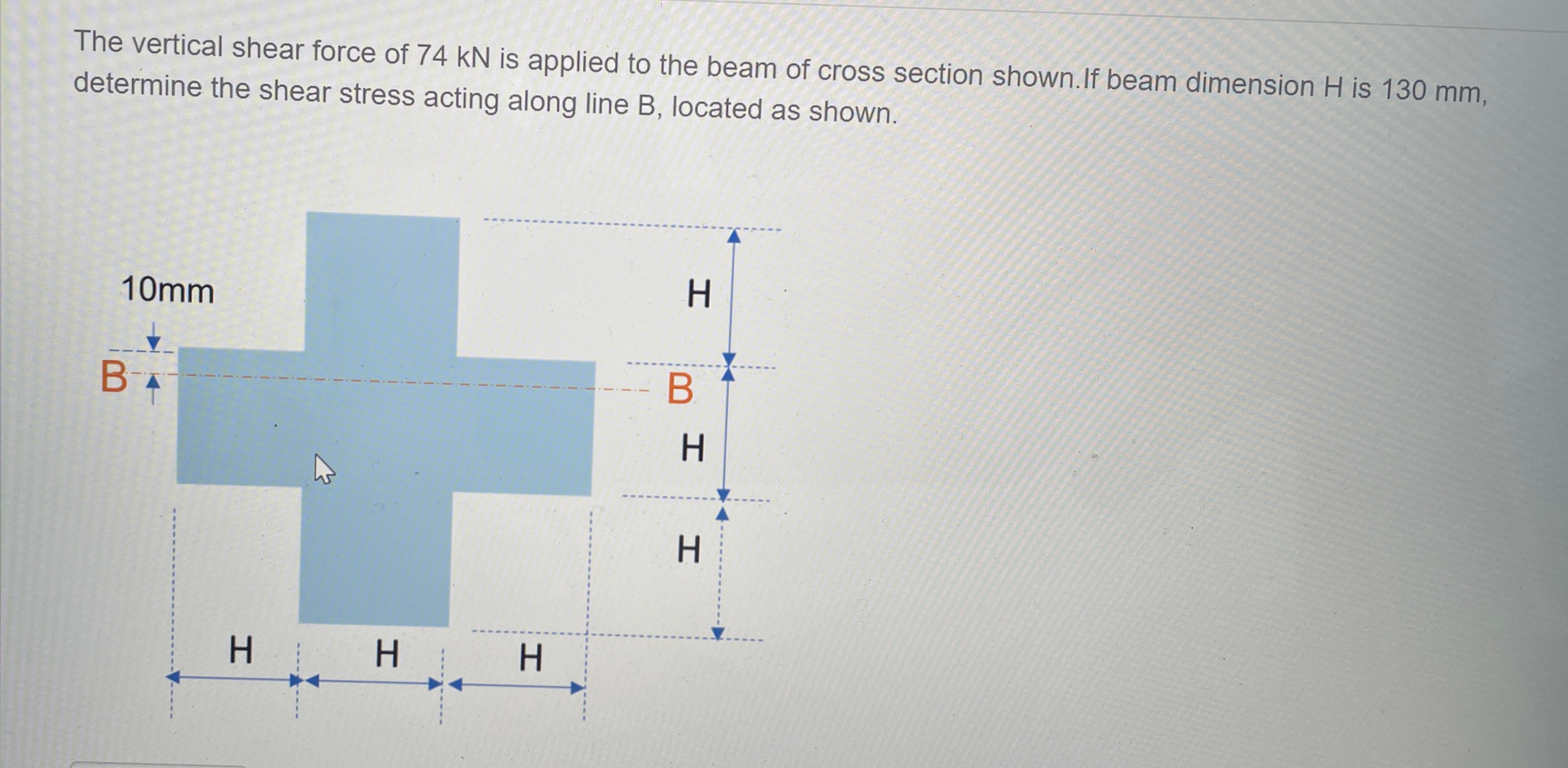 The vertical shear force of 7 4 k N is applied to