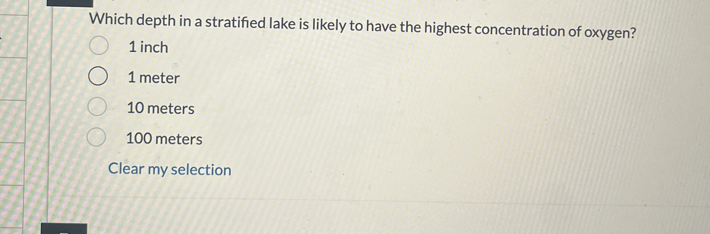 Which depth in a stratified lake is likely to