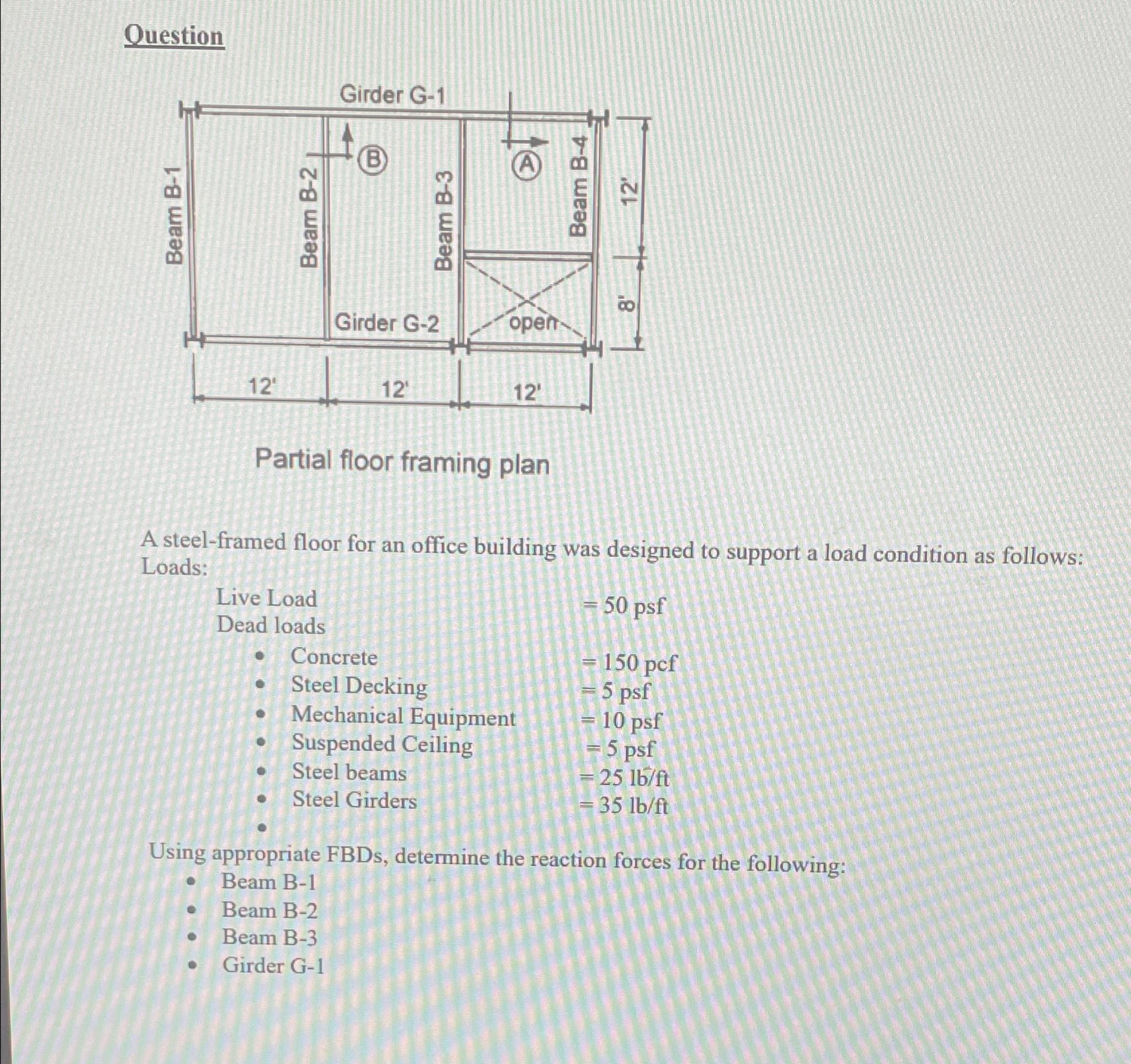 Question Partial floor framing plan A steel -