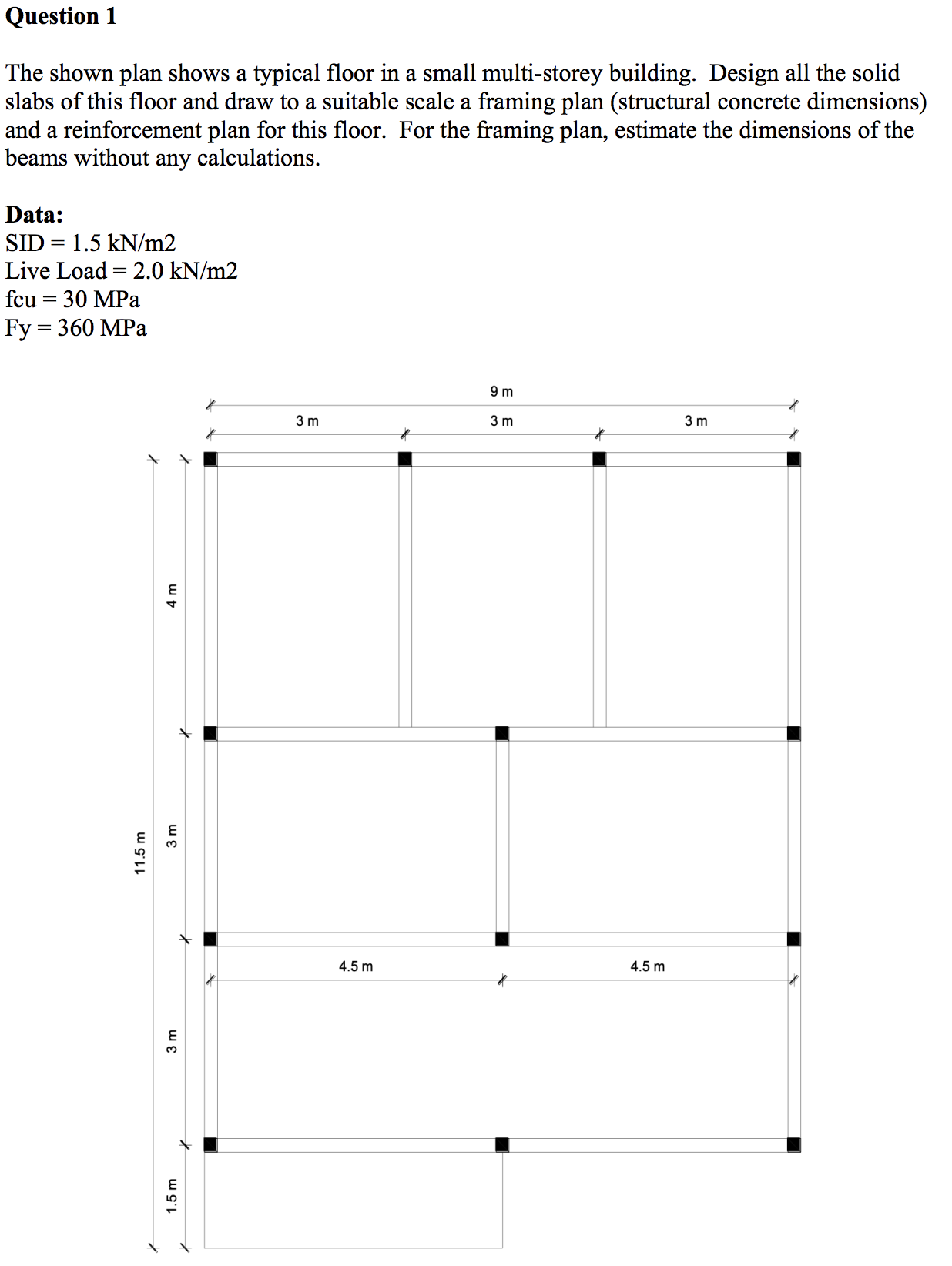 Question 1 The shown plan shows a typical floor