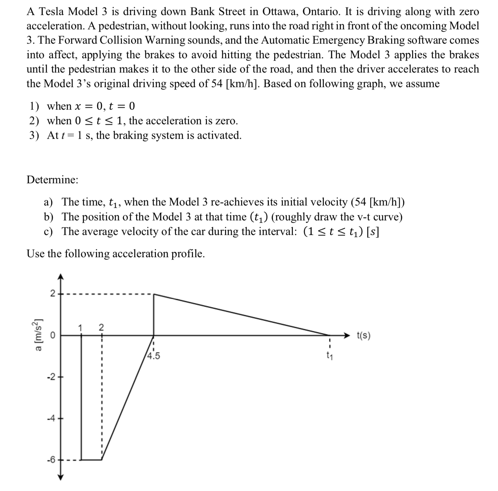 A Tesla Model 3 is driving down Bank Street in