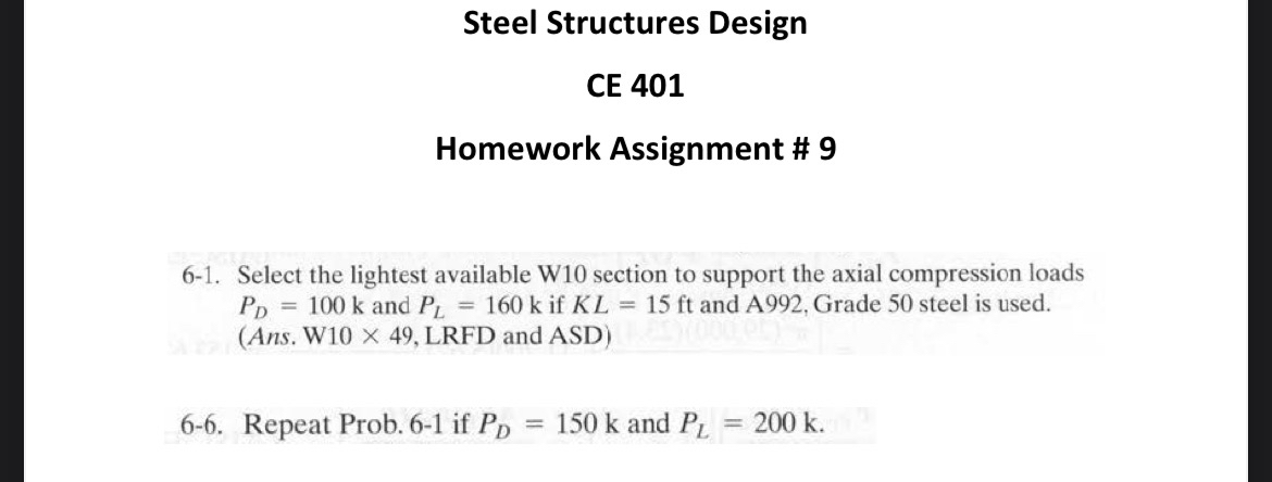 Steel Structures Design CE 4 0 1 Homework