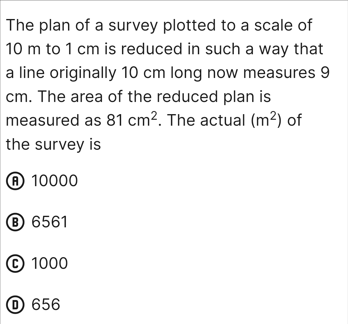 The plan of a survey plotted to a scale of 1 0 m