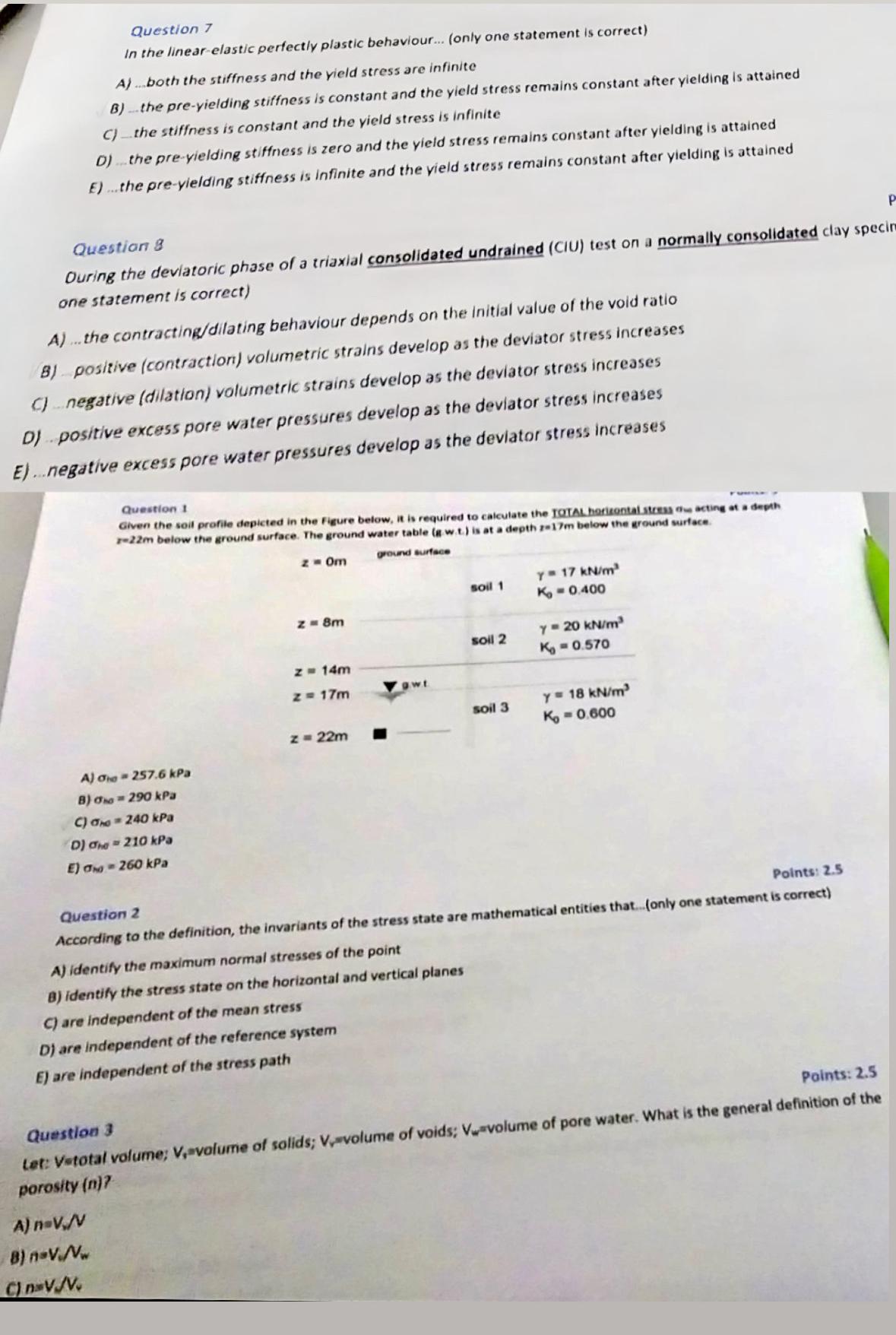 Question 7 In the linear elastic perfectly