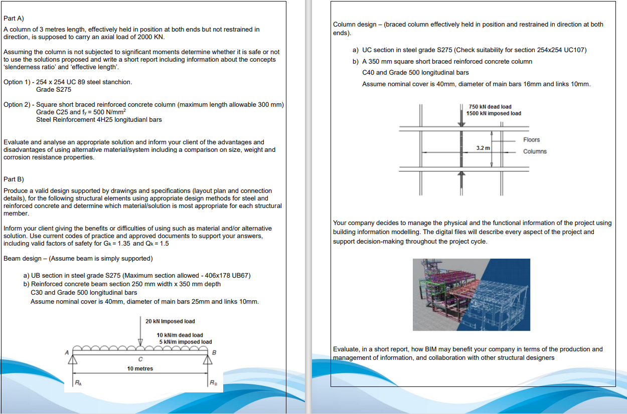 Part A ) A column of 3 metres length, effectively