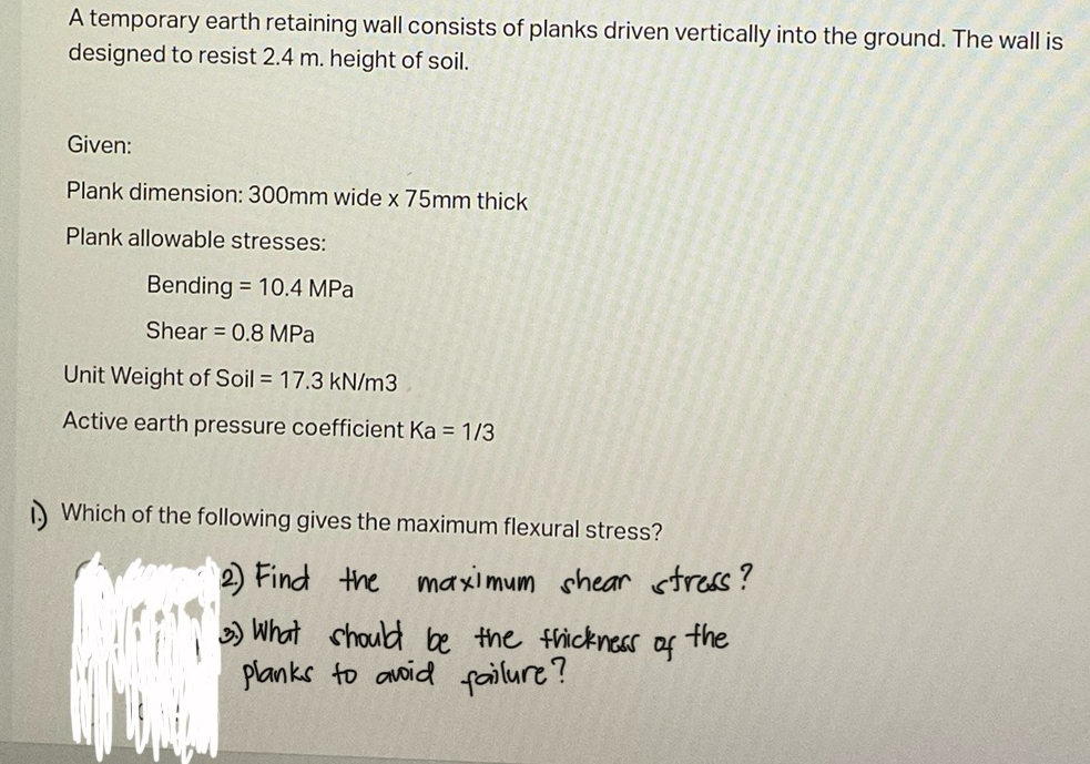 A temporary earth retaining wall consists of