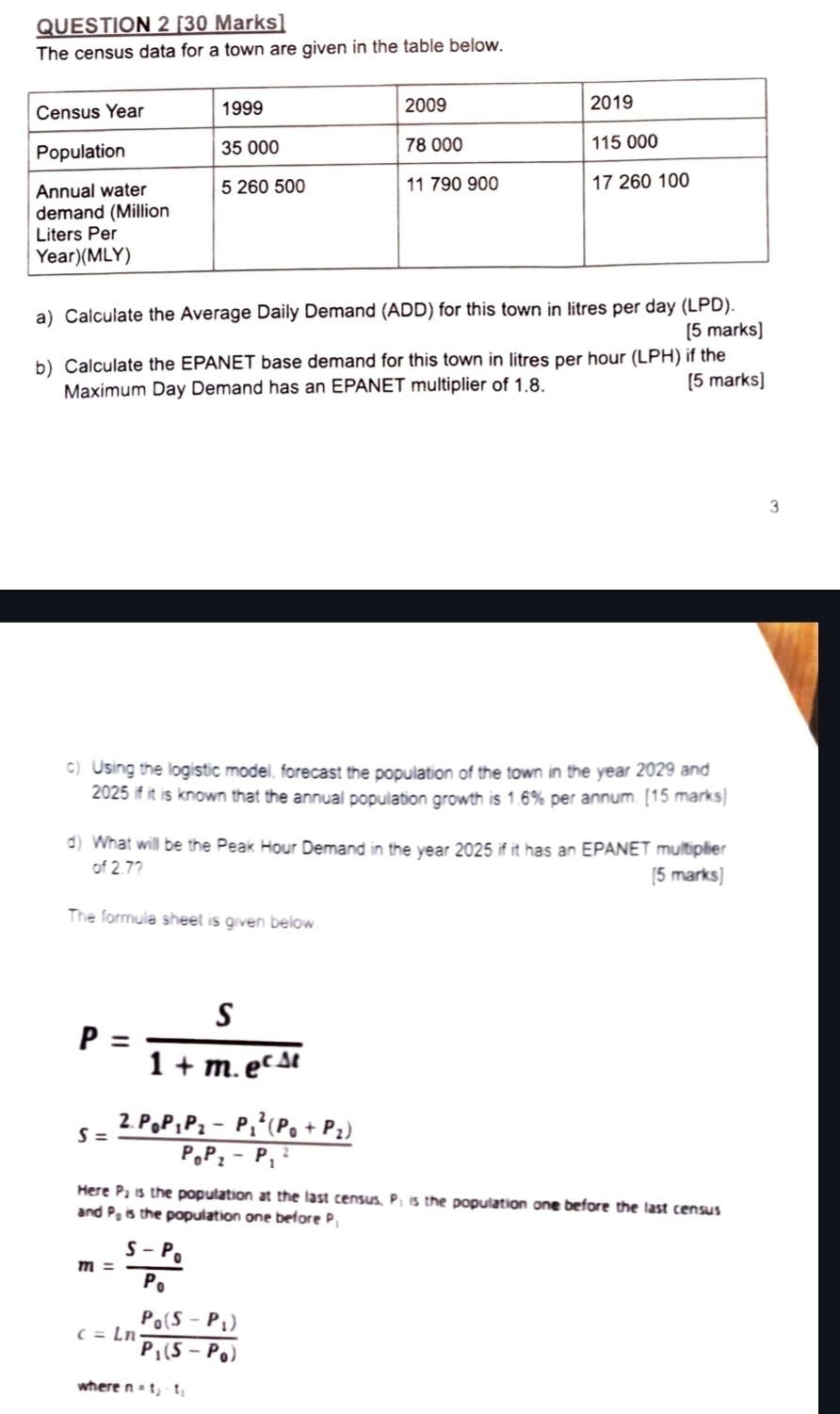 QUESTION 2 [ 3 0 Marks ] The census data for a
