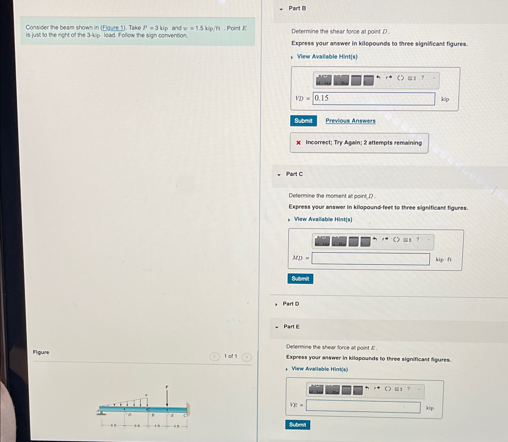 Part B Consider the beam shown in ( Figure 1 ) .