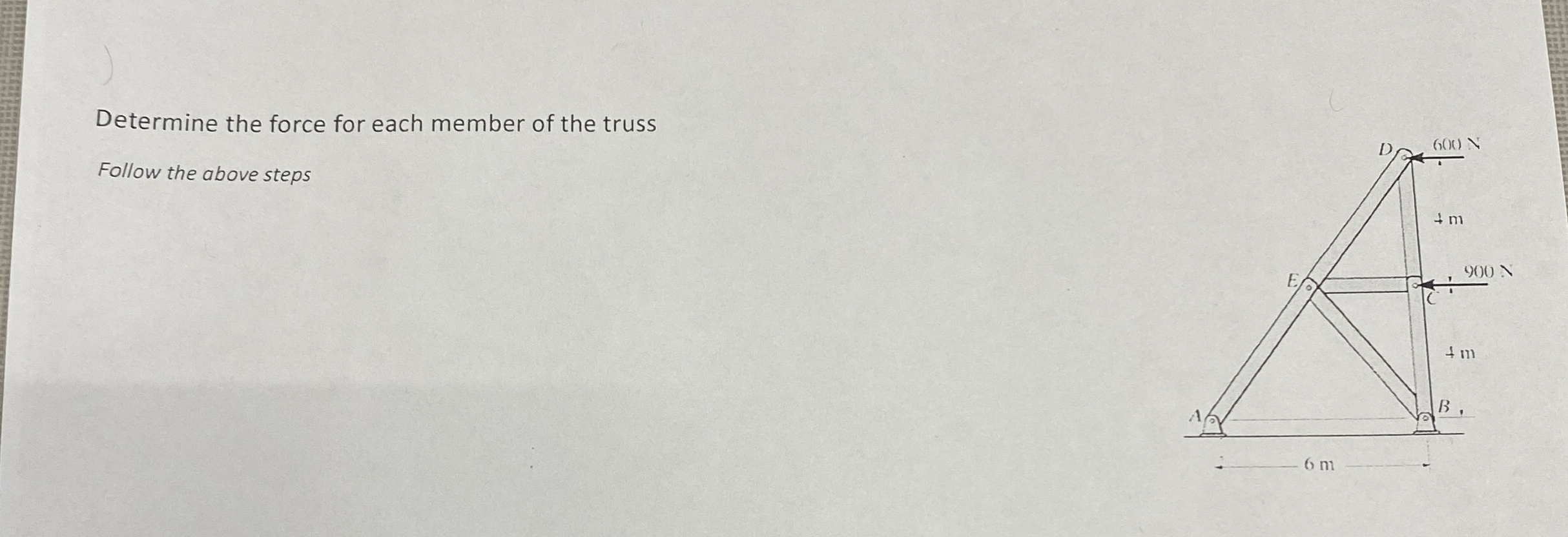 Determine the force for each member of the truss