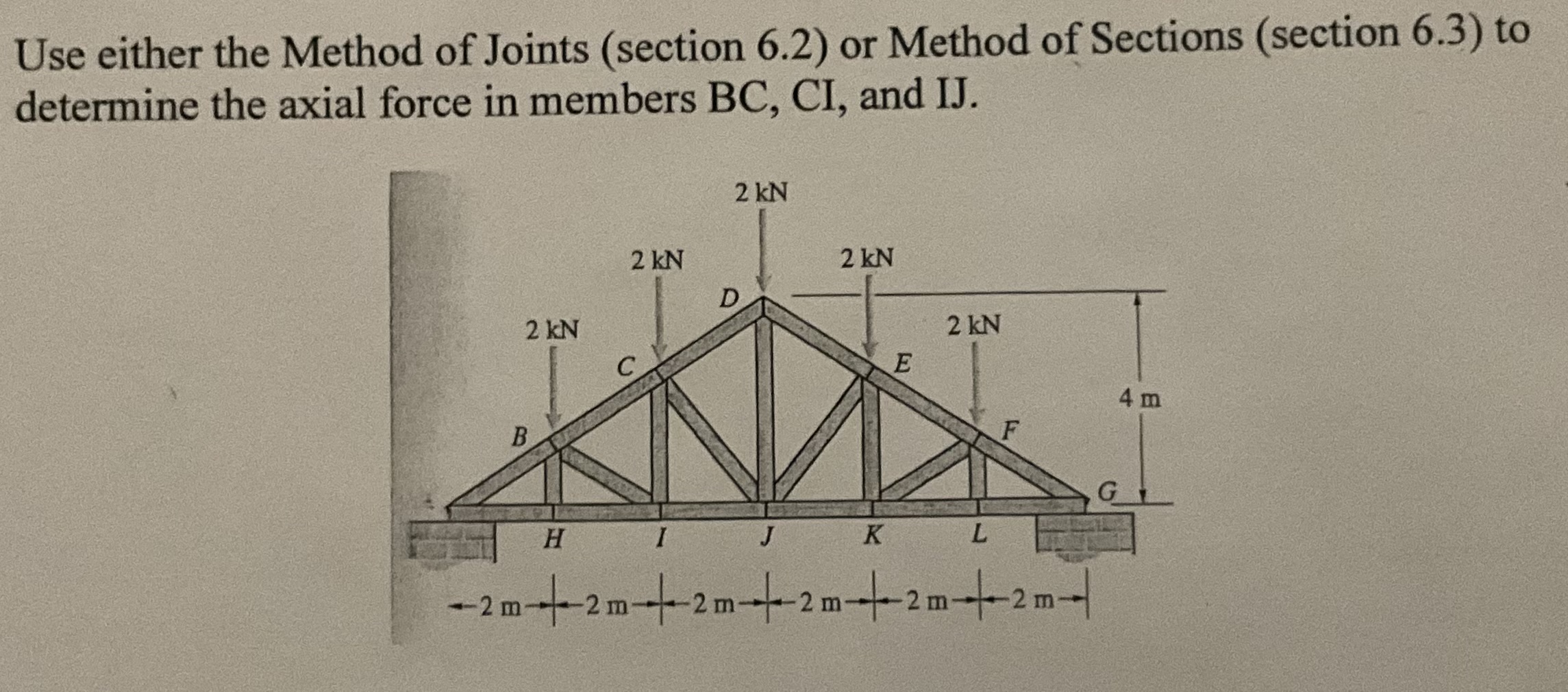 Use either the Method of Joints ( section 6 . 2 )
