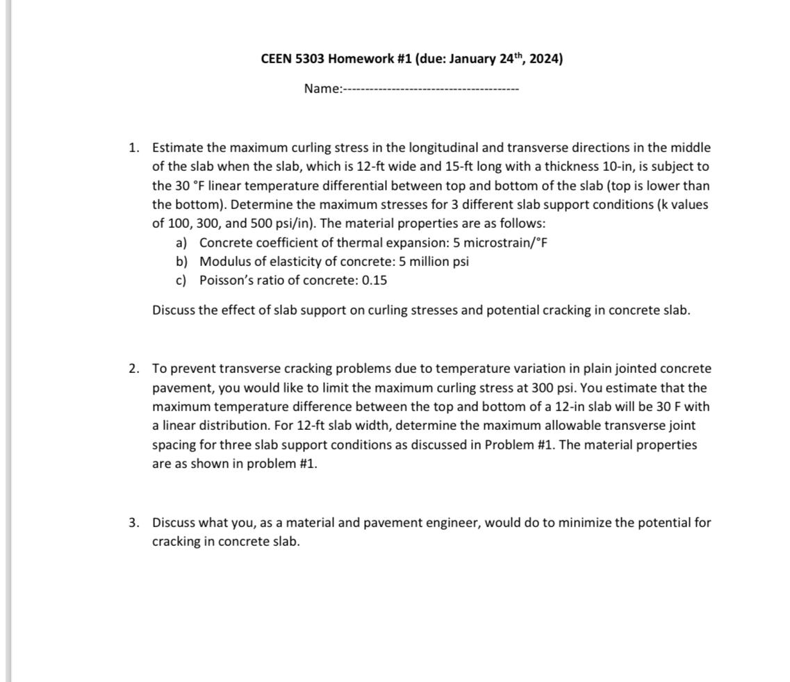 CEEN 5 3 0 3 Homework # 1 ( due: January 2 4 ? t