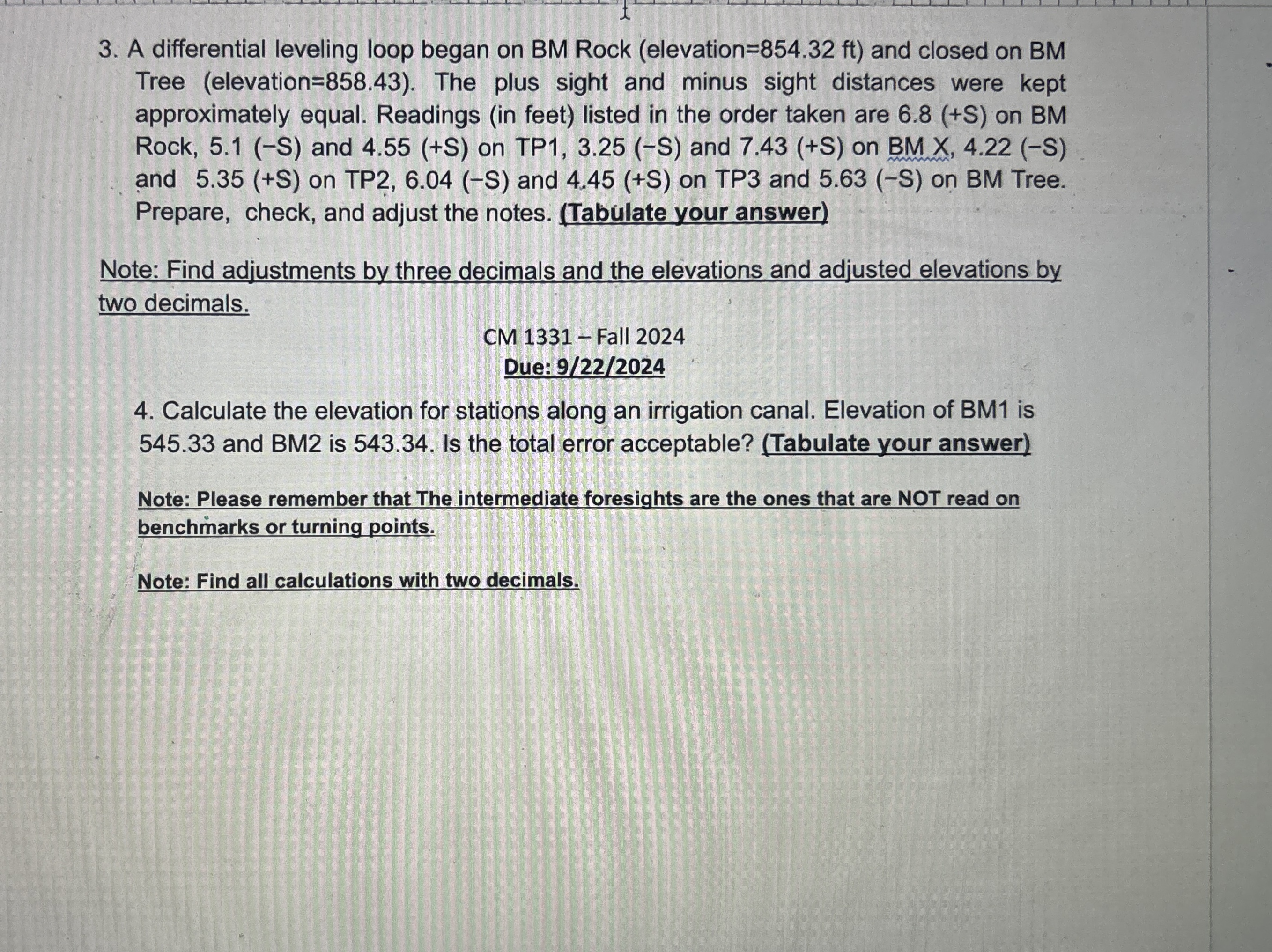 A differential leveling loop began on BM Rock (