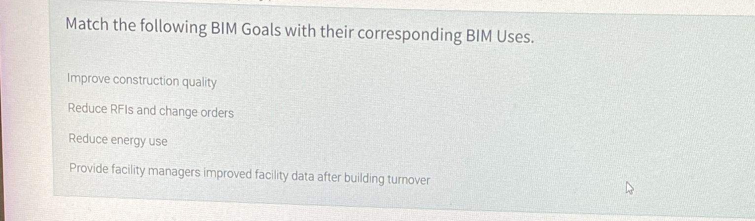 Match the following BIM Goals with their