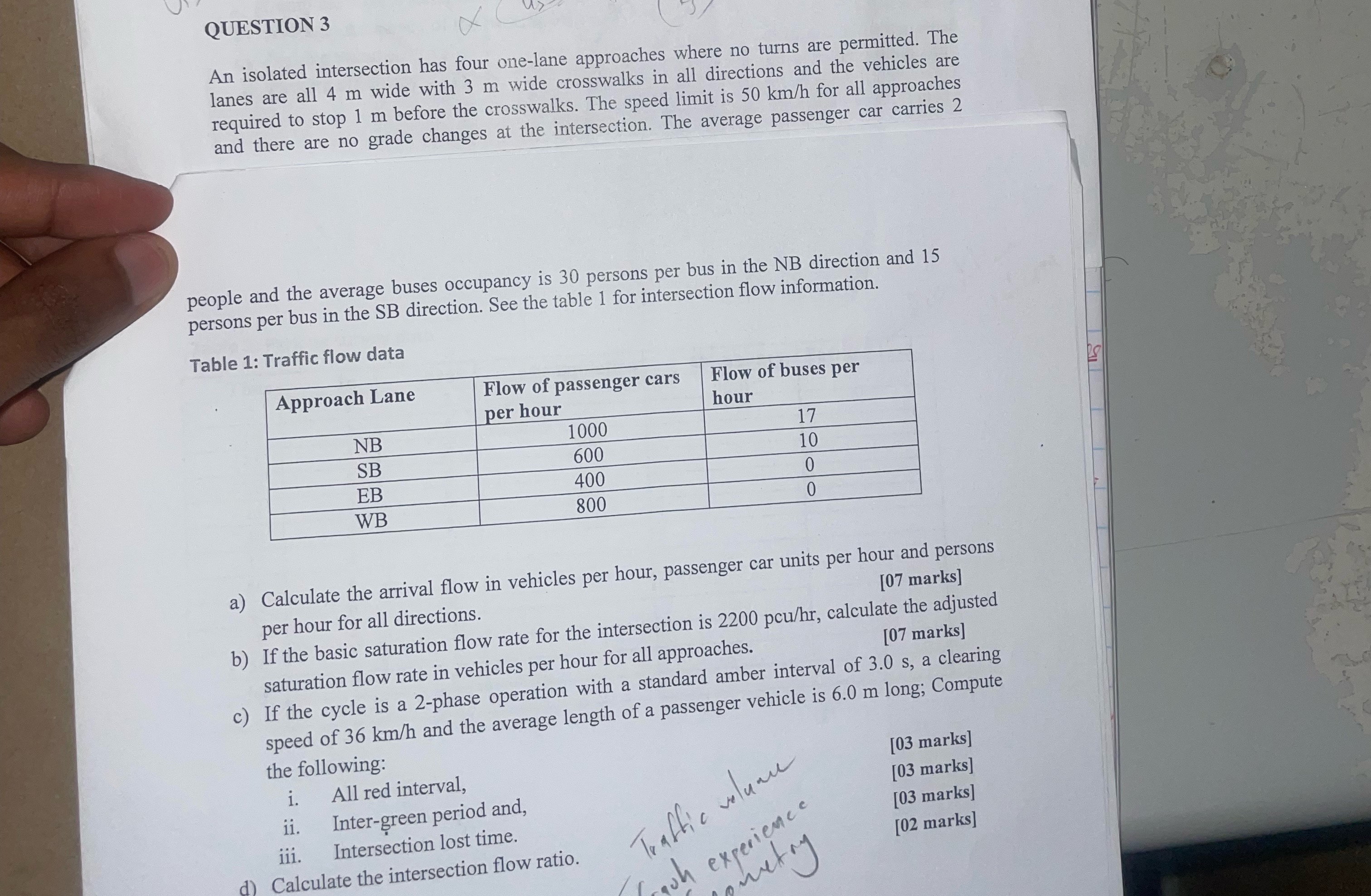 QUESTION 3 An isolated intersection has four one