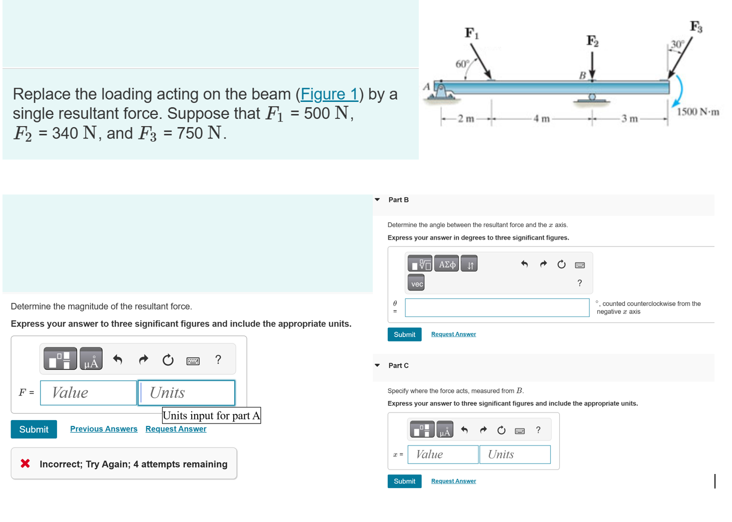 Part B Determine the angle between the resultant