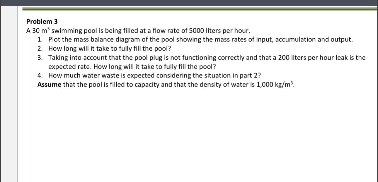 Problem 3 A 3 0 m 3 swimming pool is being filled