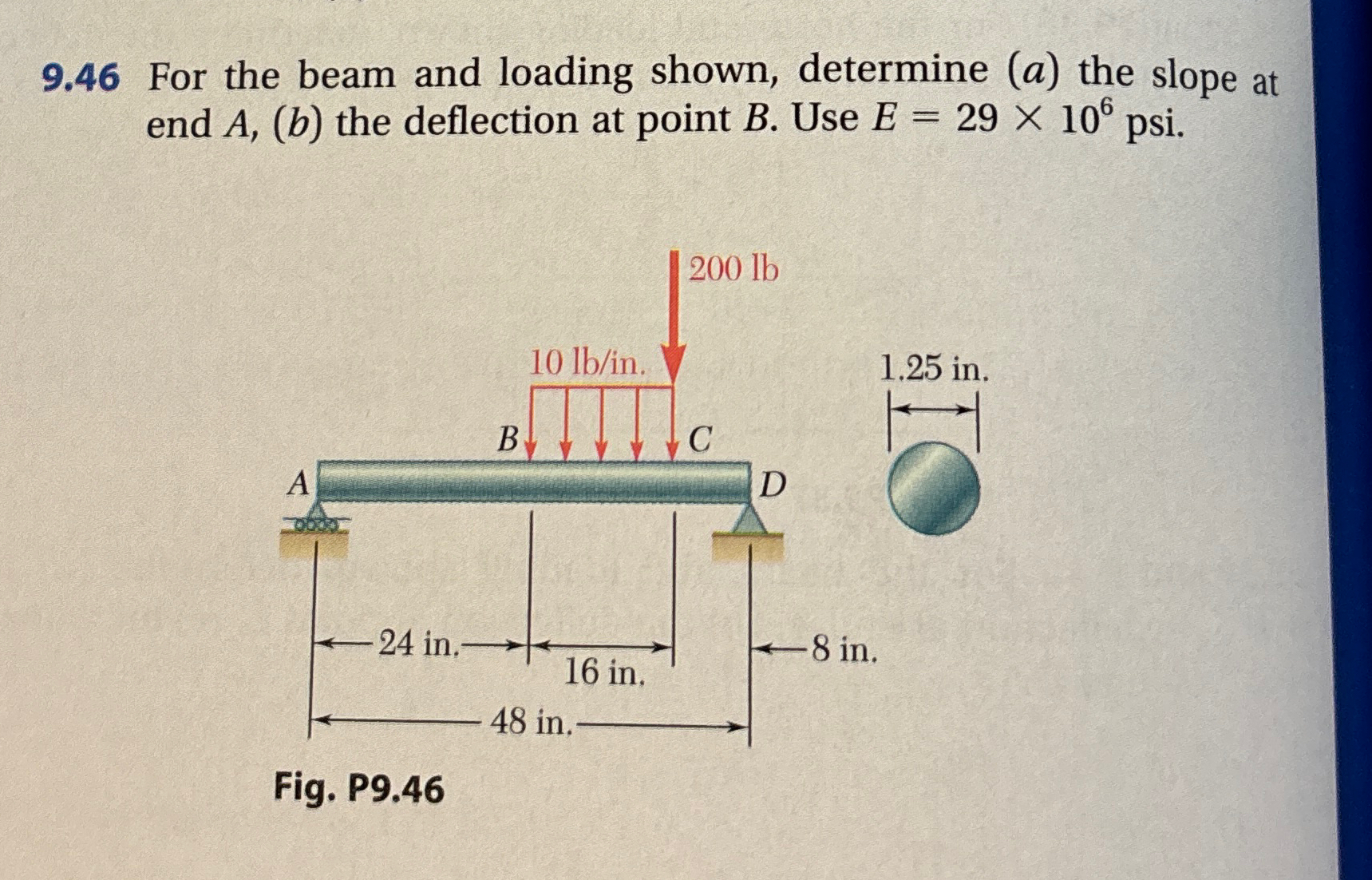 9 . 4 6 For the beam and loading shown, determine