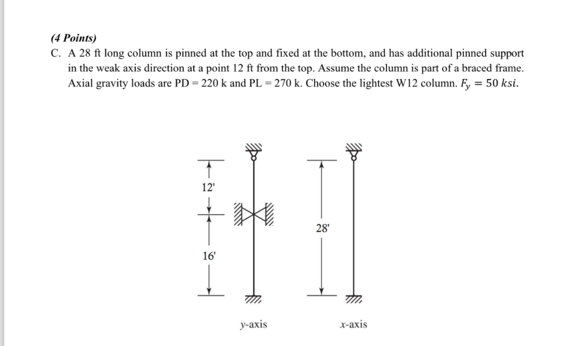 ( 4 Points ) C . A 2 8 f t long column is pinned