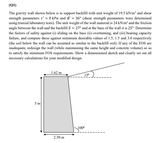 ( Q 1 ) The gravity wall shown below is to