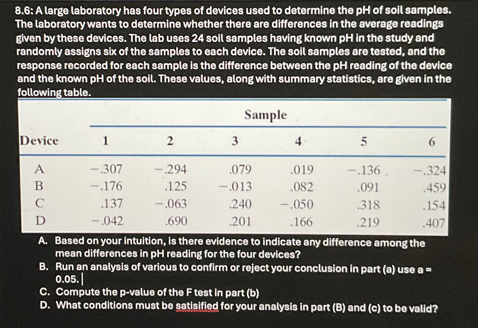 8 . 6 : A large laboratory has four types of