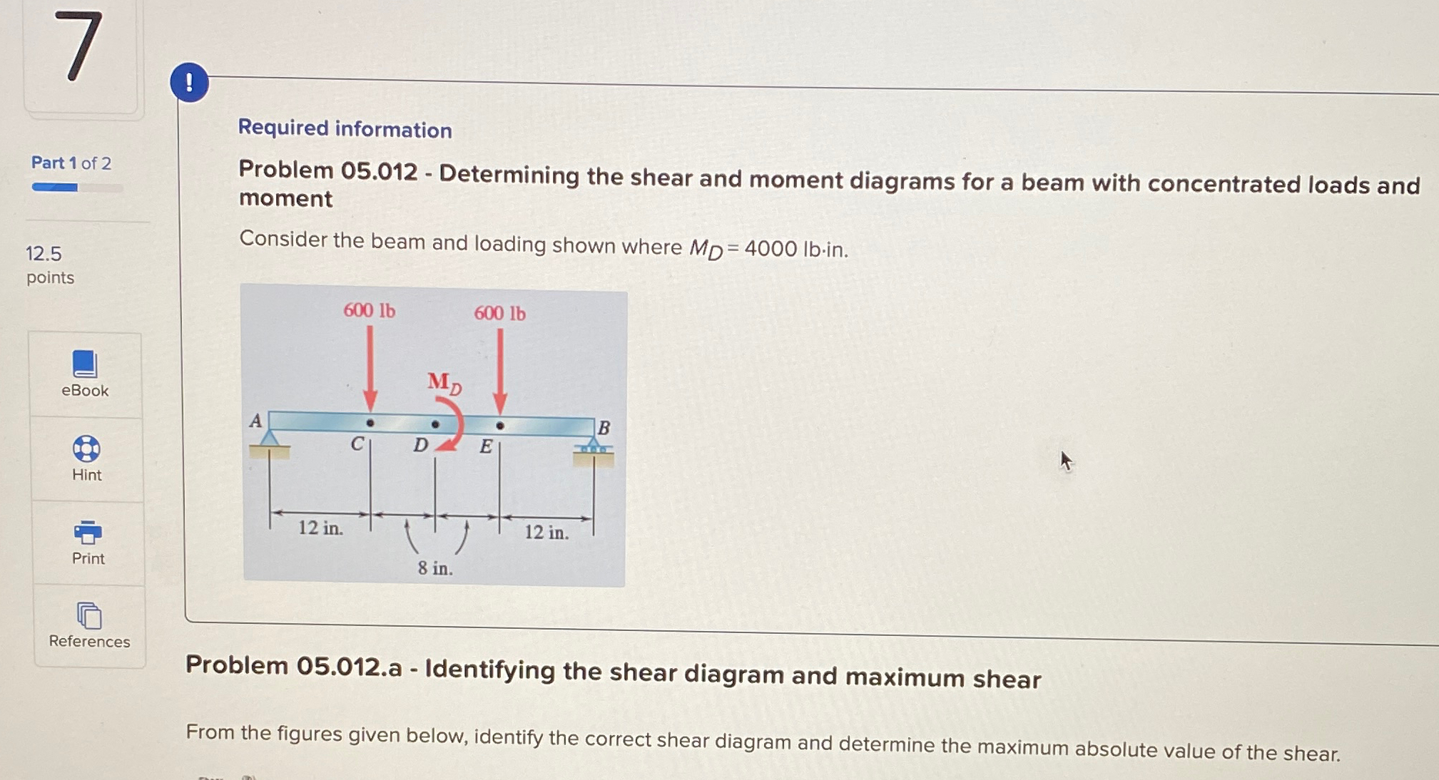 b Part 1 of 2 Required information Problem 0 5 .