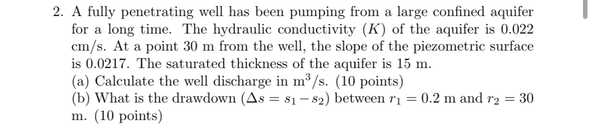 A fully penetrating well has been pumping from a