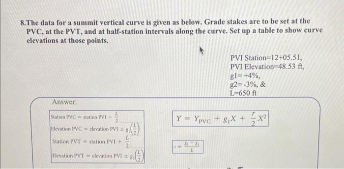The data for a summit vertical curve is given as