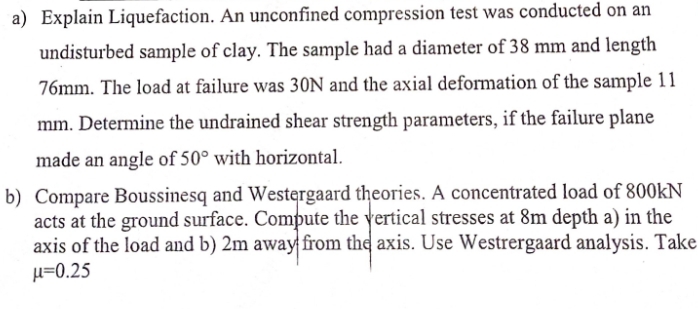 a ) Explain Liquefaction. An unconfined