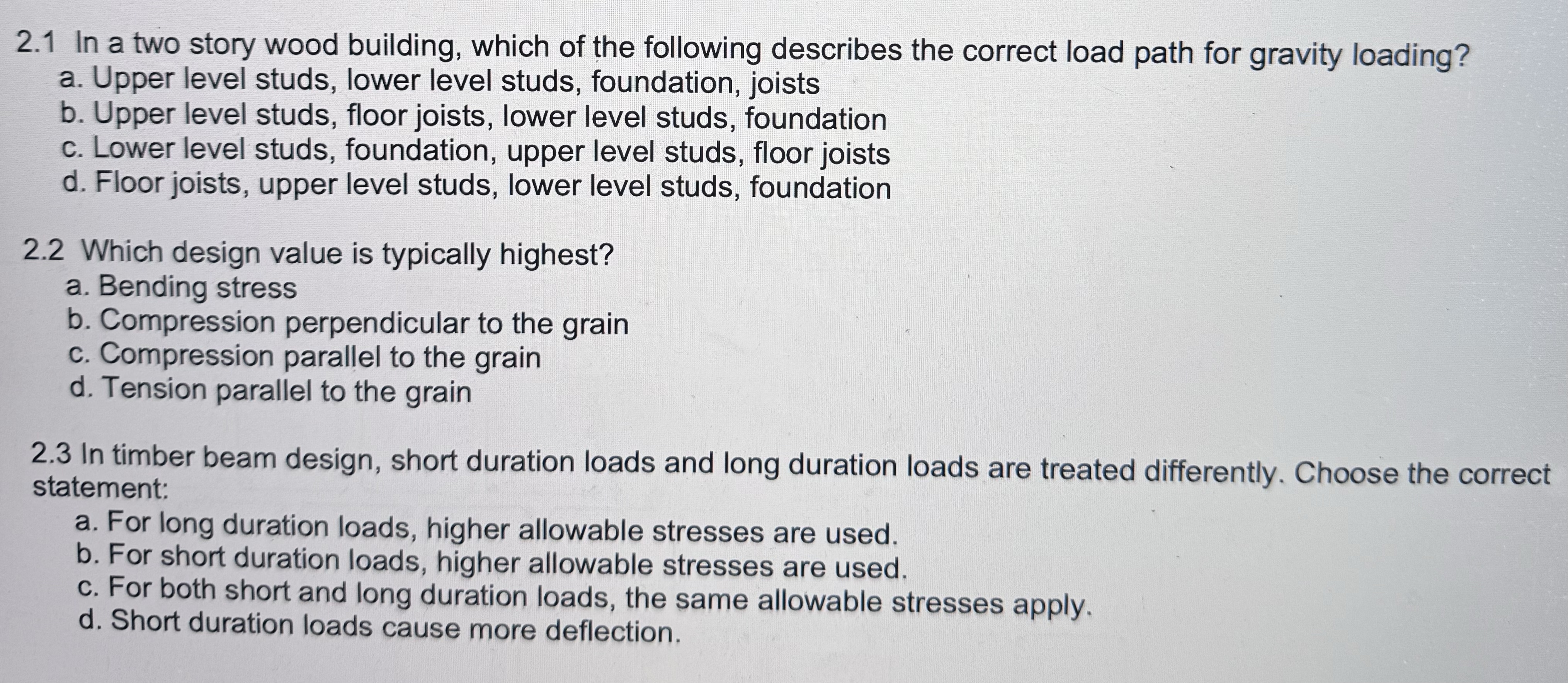 2 . 1 In a two story wood building, which of the