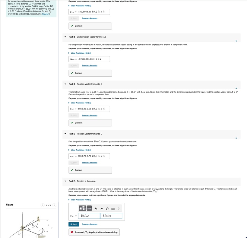 As shown, two cables connect three points. C ' is