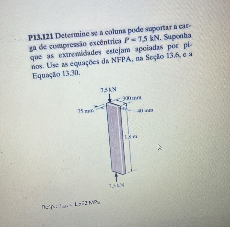 P 1 3 . 1 2 1 Determine se a coluna pode suportar