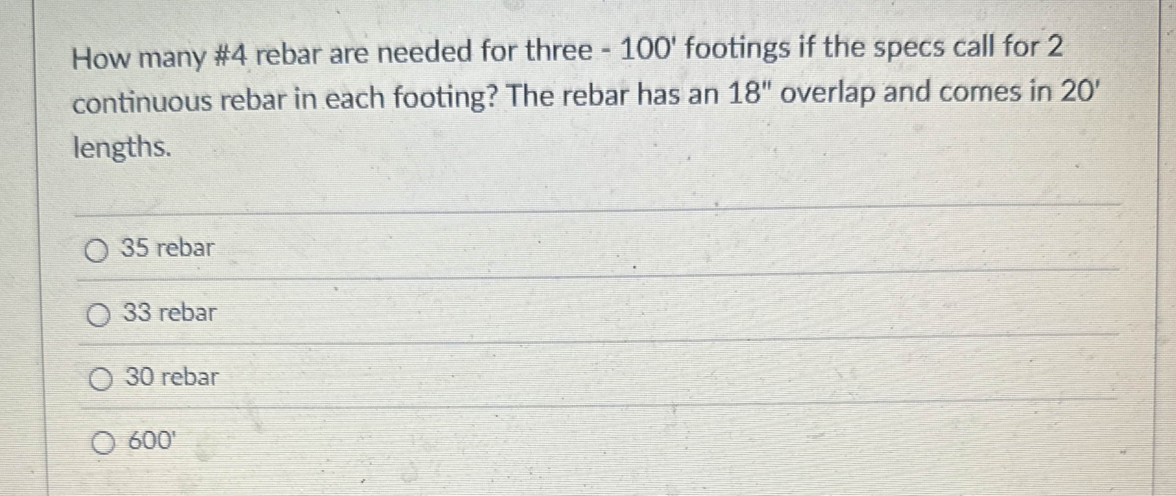 How many # 4 rebar are needed for three - 1 0 0 '