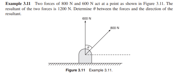 Example 3 . 1 1 Two forces of 8 0 0 N and 6 0 0 N